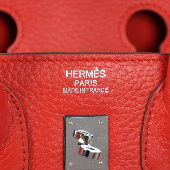 Super A Replica Hermes Birkin 25CM Tote Bags Togo Leather Red Silver 60799 - Click Image to Close